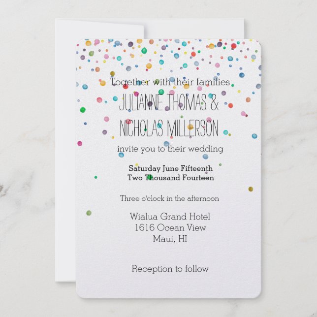 Invitación Feliz Boda de puntos de confetti (Anverso)
