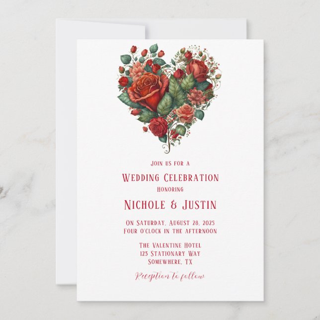 Invitación Feliz Boda de Rosas de San Valentín (Anverso)