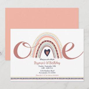 Invitación Feliz Boho Arcoíris Moderno Cumpleaños 1 1er Fiest