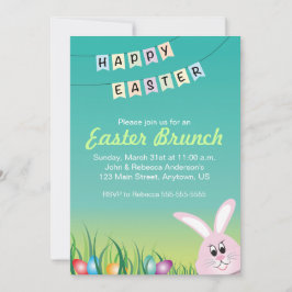 Invitación Feliz Brunch de Pascua, Conejo y Huevos