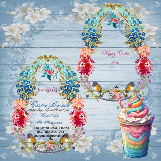 Invitación Feliz Brunch de Pascua Decorativo Aves de Huevo Fl (Happy Easter Brunch Decorative Egg Birds Floral Invitation)