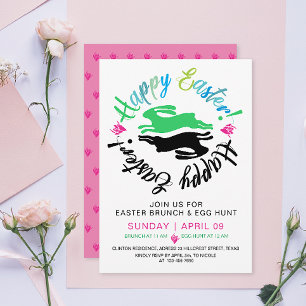Invitación Feliz Brunch de Pascua Huevos Hunt Bunny Colorful