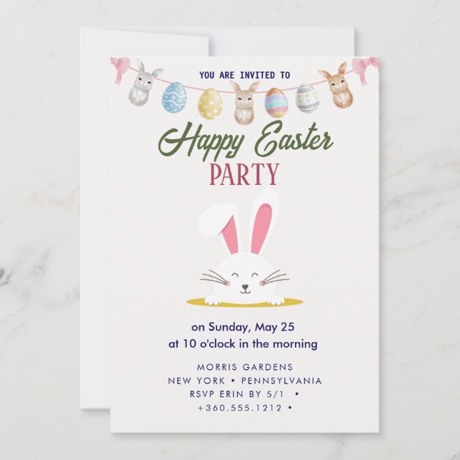 Invitación Feliz Brunch de Pascua y cacería de huevos (Anverso)