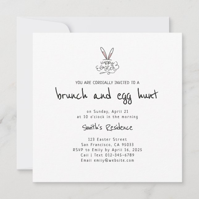 Invitación Feliz Brunch de Pascua y caza de huevos (Anverso)