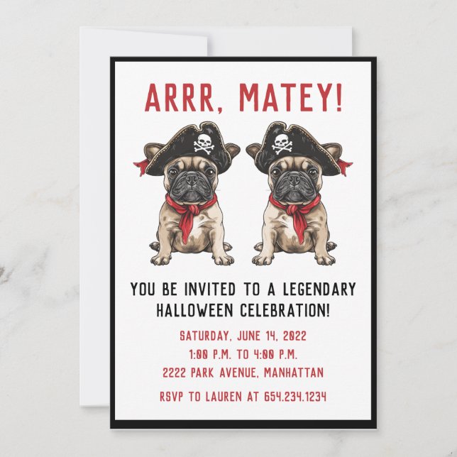 Invitación Feliz Bulldog francés pirata de Halloween (Anverso)