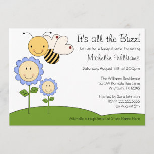 Invitación Feliz Bumble Bee Blue Daisy Baby Shower