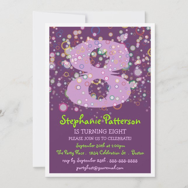 Invitación ¡Feliz burbujas! Fiesta de cumpleaños número color (Anverso)