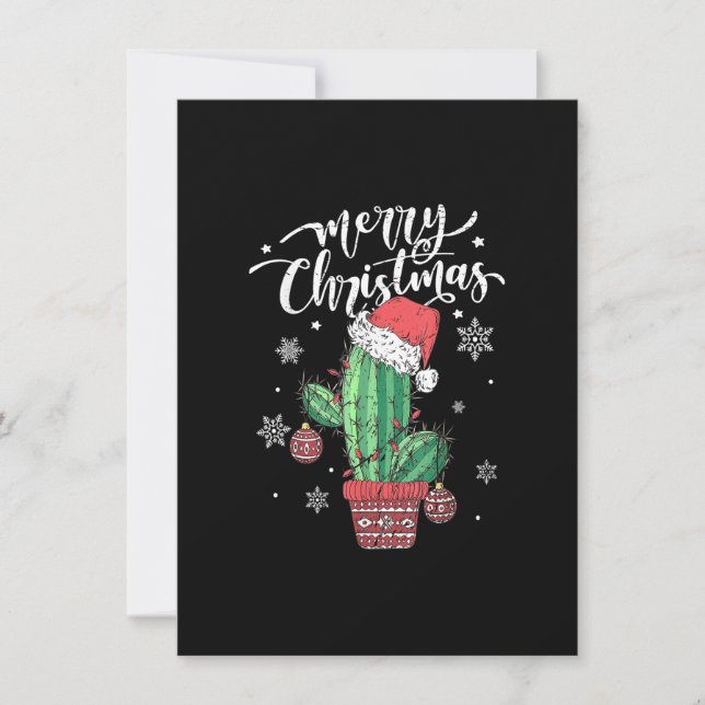 Invitación Feliz Cactus De Navidad Con Santa Hat Light Funny  (Anverso)