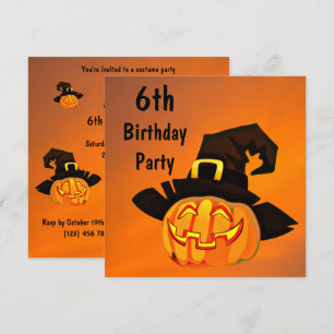 Invitación Feliz calabaza con sombrero de bruja cumpleaños 6