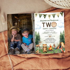 Invitación Feliz Camper Doble Conjunta Foto de cumpleaños