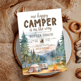 Invitación Feliz Camper Watercolor Woodland Baby Shower