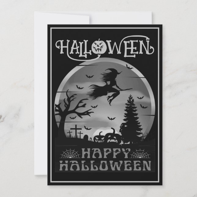 Invitación Feliz Cementerio de Halloween Black Gray Wroom (Anverso)