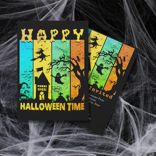 Invitación Feliz Cementerio fantasma de Halloween (Happy Halloween Time Witch House Ghost Cemetery Invitation)
