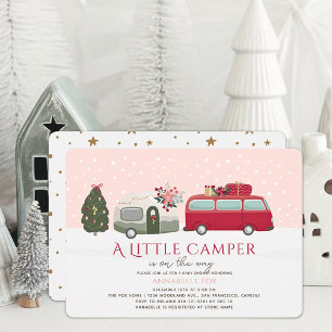 Invitación Feliz Chica rosado de Navidades Camper Baby Shower