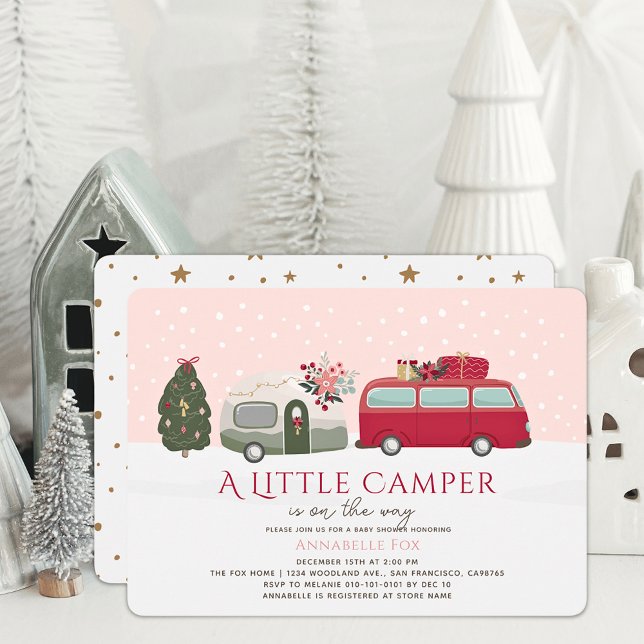 Invitación Feliz Chica rosado de Navidades Camper Baby Shower (Subido por el creador)