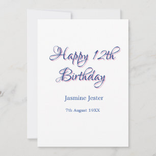 Invitación feliz cumpleaños 12 azul rosa nombre fecha simple 