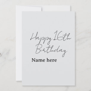 Invitación Feliz cumpleaños 16 nombre fecha gris negro caligr