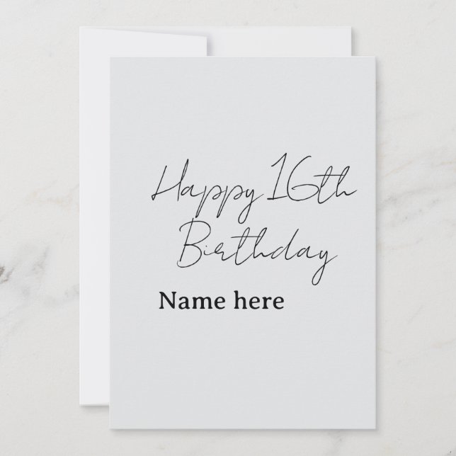Invitación Feliz cumpleaños 16 nombre fecha gris negro caligr (Anverso)