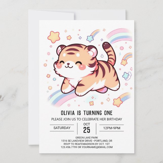 Invitación Feliz cumpleaños 1 del tigre (Anverso)