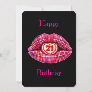 Invitación Feliz cumpleaños 21 Escocés Tartán Labios Lindos