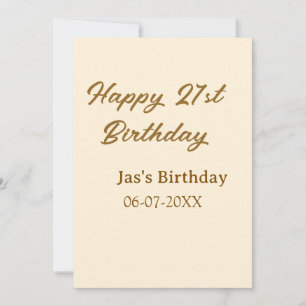 Invitación Feliz cumpleaños 21 marrón pastel amarillo nombre 