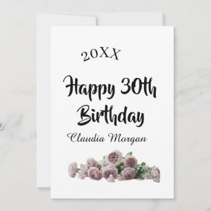 Invitación Feliz cumpleaños 30 rosa blanco floral nombre y