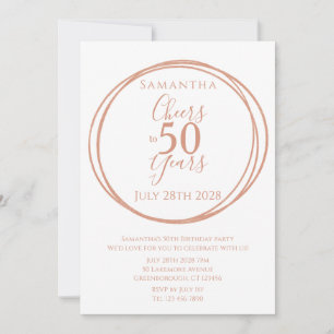 Invitación Feliz Cumpleaños 50 50 Años Fiesta de Rosa Dorado