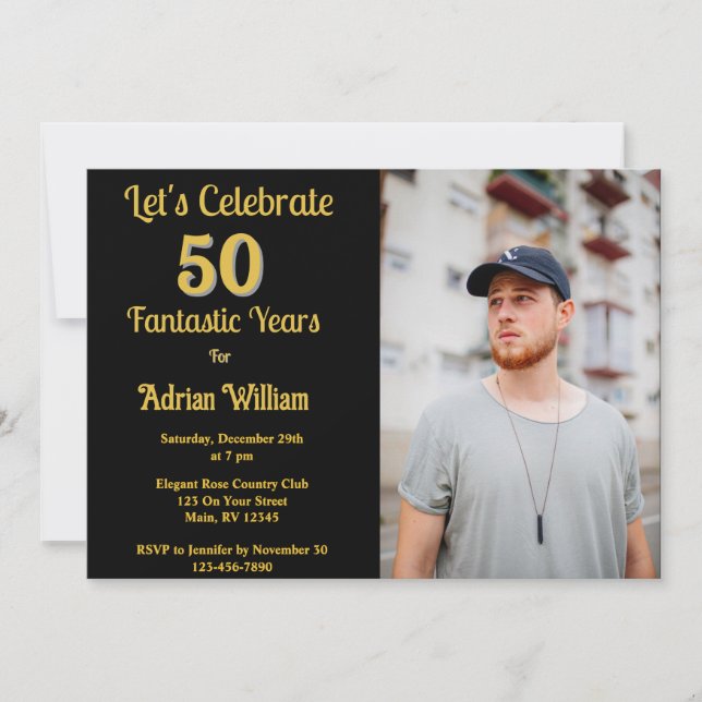 Invitación Feliz cumpleaños 50 años foto 50 Fiestas (Anverso)