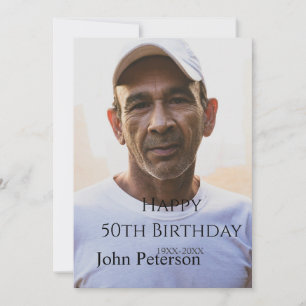 Invitación Feliz cumpleaños 50 nombre foto año hombre simple 