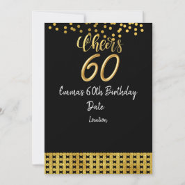 Invitación Feliz cumpleaños 60 tema negro y dorado Invita