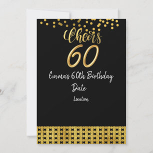 Invitación Feliz cumpleaños 60 tema negro y dorado Invita