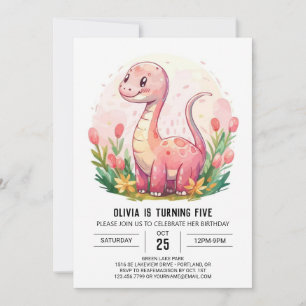 Invitación Feliz cumpleaños a Chica de dinosaurios bohemios e