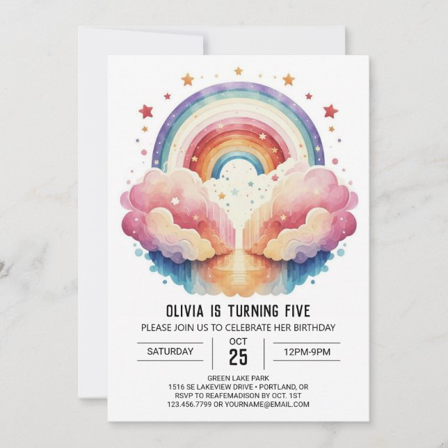 Invitación Feliz cumpleaños a Chica de nubes rosadas (Anverso)
