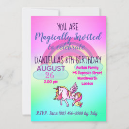 Invitación Feliz cumpleaños a Fiesta de Unicornio arcoiris má
