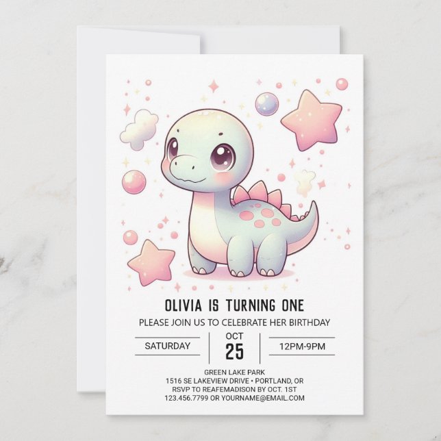 Invitación Feliz cumpleaños a los dinosaurios cutáneos (Anverso)