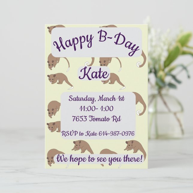 Invitación Feliz Cumpleaños a los Possums de Cola Anillada (Anverso de pie)