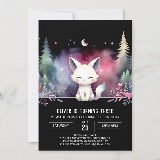 Invitación Feliz cumpleaños al gato moderno (Anverso)