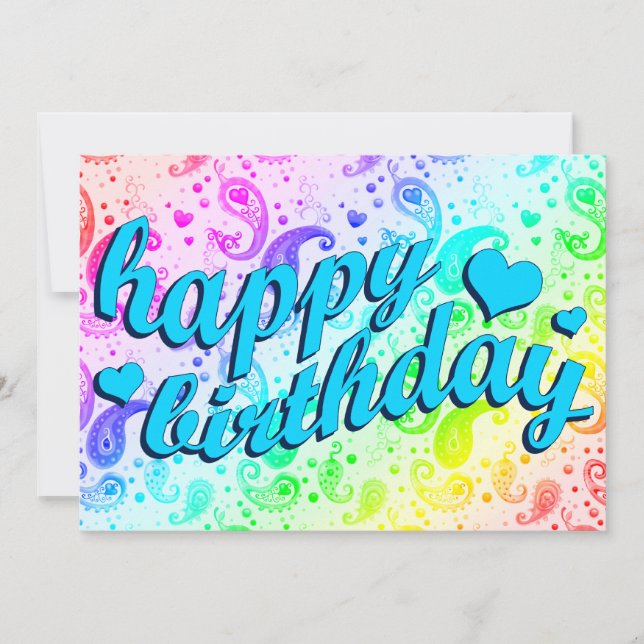 Invitación feliz cumpleaños: arco iris Paisley (Anverso)