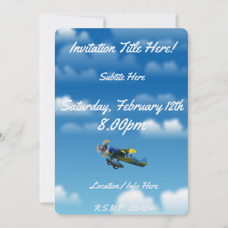 Invitación Feliz cumpleaños avión antiguo en un cielo azul