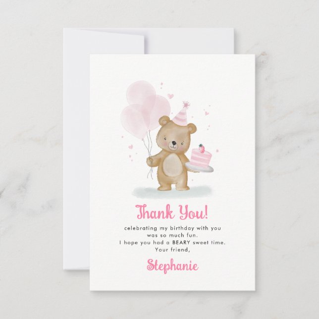Invitación Feliz Cumpleaños Beary Dulce Gracias (Anverso)