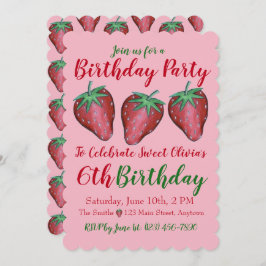 Invitación Feliz cumpleaños Berries de fresa rosadas y dulces