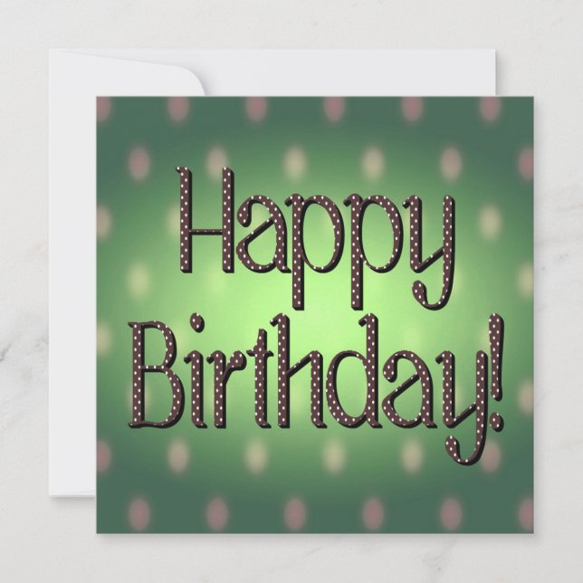 Invitación Feliz cumpleaños Brown Polka Dot Textos Verde Bkgr (Anverso)