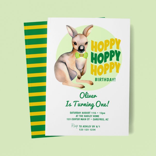 Invitación Feliz Cumpleaños Canguro 1er Cumpleaños (Subido por el creador)