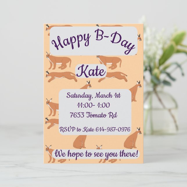 Invitación Feliz cumpleaños Caracals (Anverso de pie)