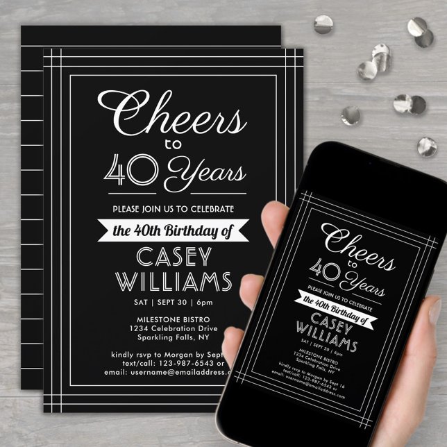 Invitación Feliz cumpleaños Cheers Clásico Borde Negro y Blan (Subido por el creador)