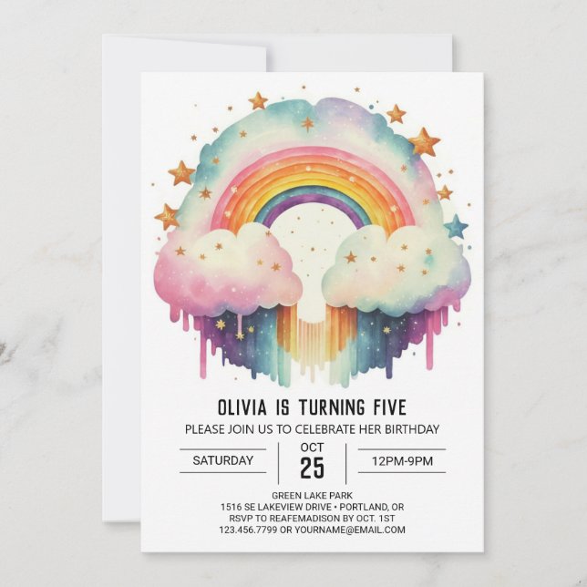 Invitación Feliz cumpleaños Chica de nubes elegantes (Anverso)