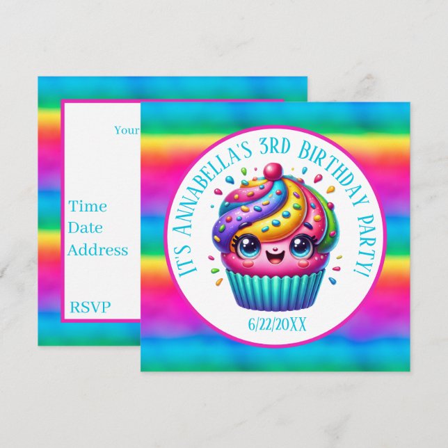 Invitación Feliz cumpleaños chicas de cupcake fiesta agregar  (Anverso / Reverso)