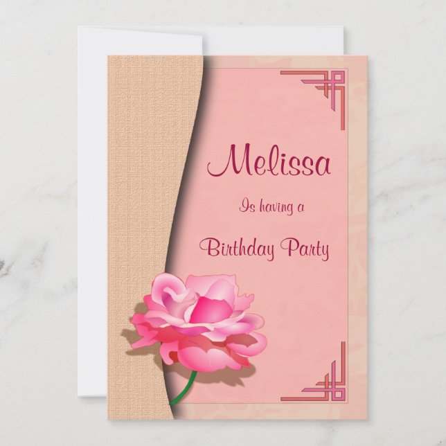 Invitación Feliz cumpleaños color de rosa rosado (Anverso)