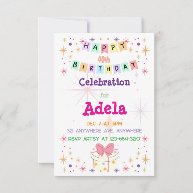 Invitación Feliz cumpleaños colorido (Anverso)