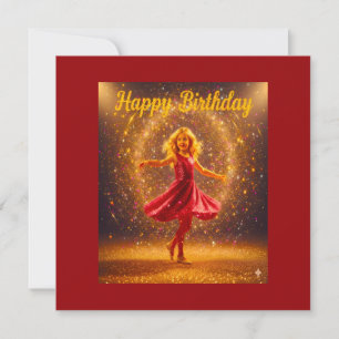 Invitación Feliz Cumpleaños con joven niña bailando y brillo